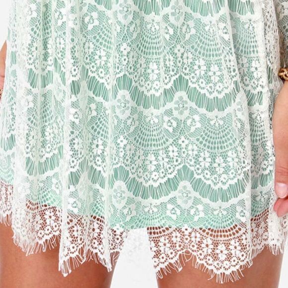 Lulus Others Follow Lana Mint and White Lace Dress Sleeveless Stretch Knit Mini - Picture 10 of 16